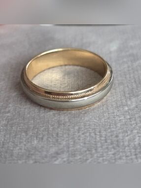 10k Two-Tone Band Ring - Unisex - Wedding Stacking Milgrain-detail VGUC